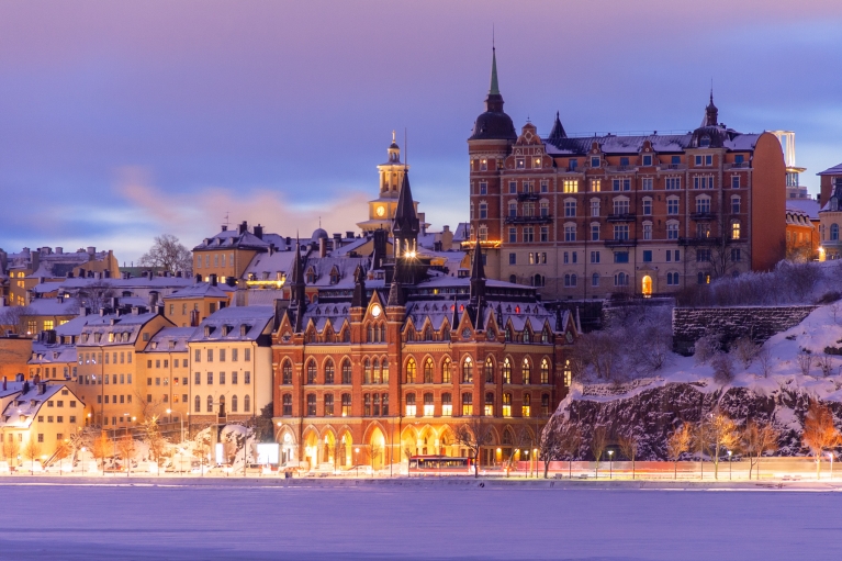 Cliffs in Sodermalm winter Stockholm