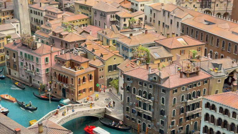 A close-up look at a miniature version of Venice, Italy in Miniatur Wunderland