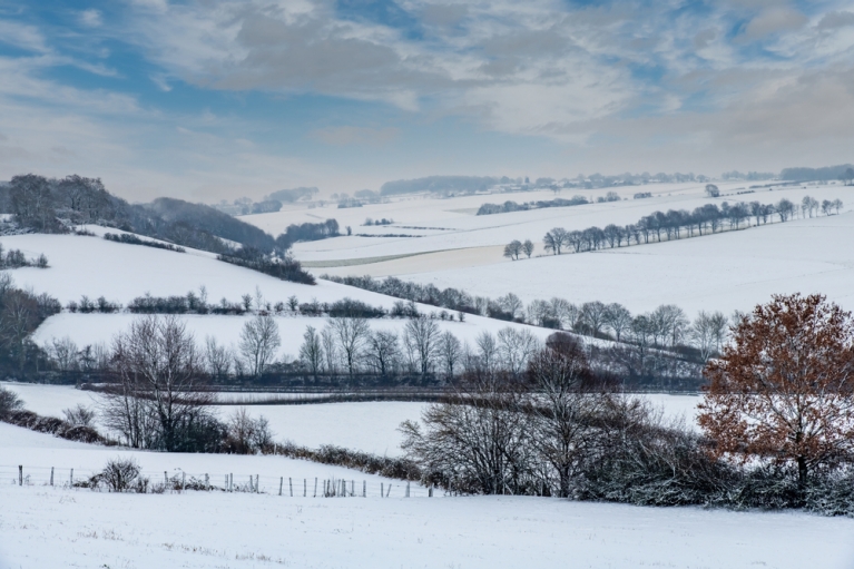 The Limburg countryside outside Valkenburg covered in snow