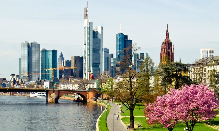 Frankfurt's river and skyline on a spring day