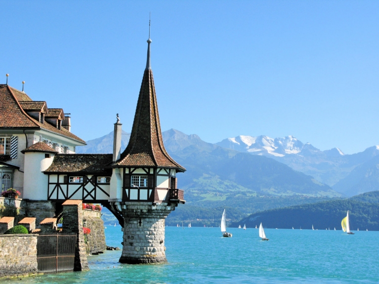 A scenic section of Lake Thun