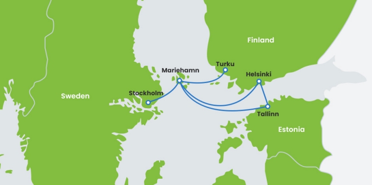 Mappa delle tratte dei traghetti Tallink Silja